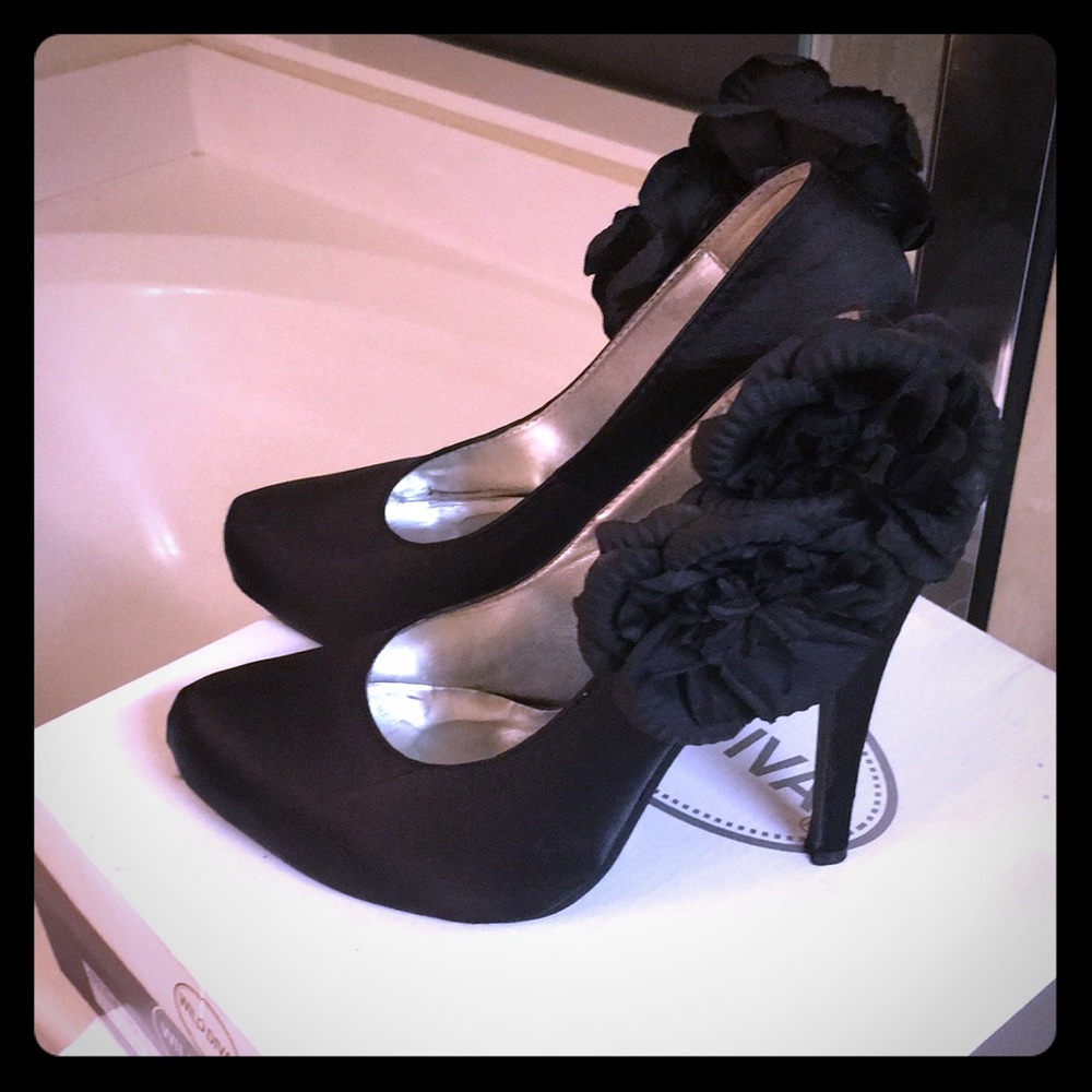 Black Satin 4in heels